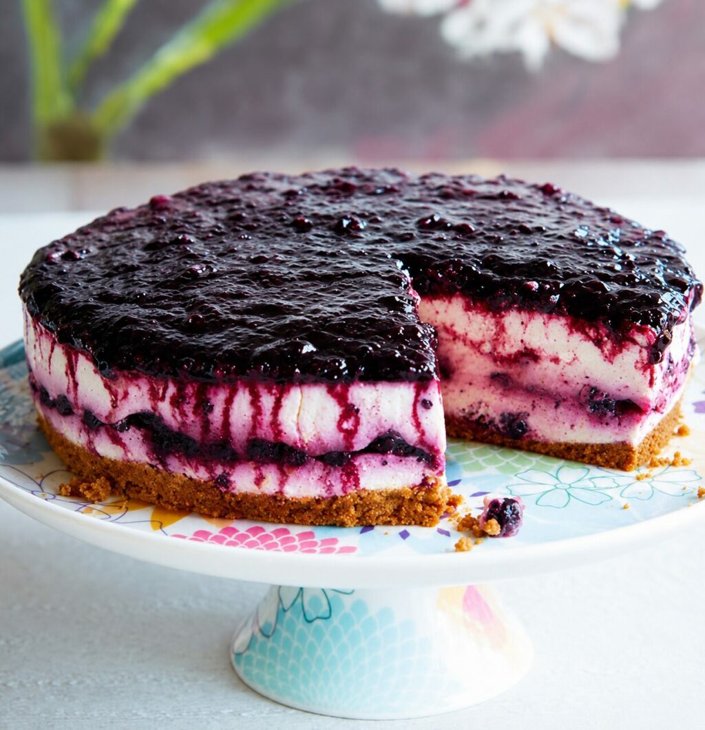 Nekeptas graikiško jogurto tortas su mėlynėmis